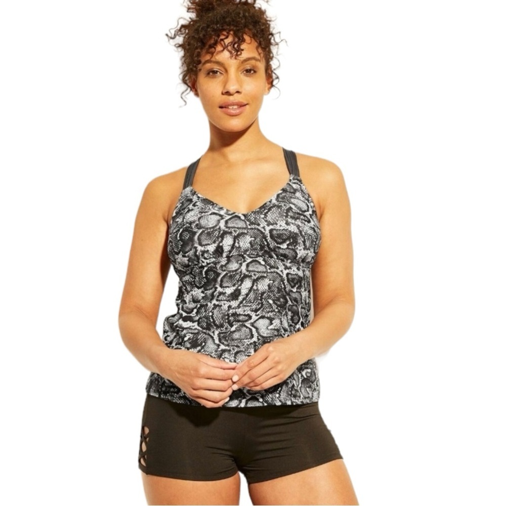 NEW Kona Sol Gray Snake Print Tankini Swimsuit Top size XS